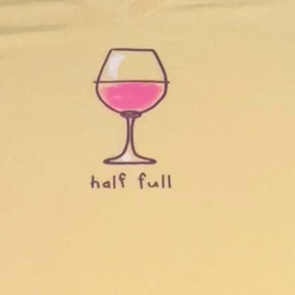 Life Is Good Half Full Wine Glass Women’s Cotton V-Neck T-Shirt Yellow Small - Picture 11 of 12